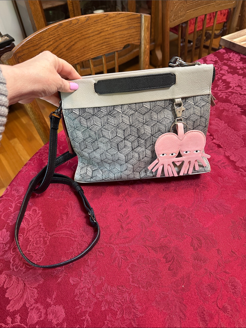Min Mon Tan & Black Leather Two-Way Bag W/ Octopus Charm